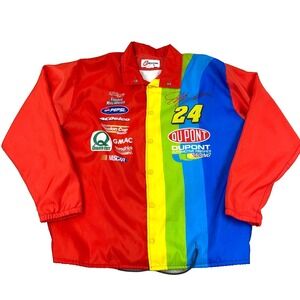 Vintage Jeff Gordon Jacket Large 90s Y2K Satin Windbreaker Lightweight Rainbow